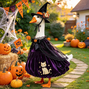 Disfraz de Ganso de Porche de Halloween con Patrón de Gato y Vestido de Bruja para Estatua de 23 Pulgadas, Decoración para Jardín, Fiesta, Hogar y Festival, Disfraz de Otoño para Ganso de Porche - Product Image 2
