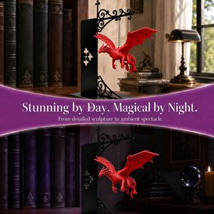 Floating <b>Dragon</b> Bookend With Led <b>Light</b> Fantasy Design Metal Bookshelf Decor For Adults - Product Image 4
