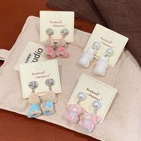 Pendientes colgantes de oso de peluche para mujer, con aguja de plata, exquisitos, dulces, exagerados, tridimensionales, esponjosos y lindos
