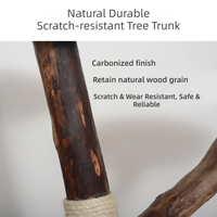 Arbre à chat tout-en-un en bois de frangipanier avec nid pour chat, griffoir en sisal de fabrication directe avec double plateforme de repos pour chats d'intérieur