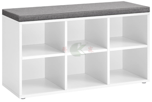 Banco de Entrada Blanco <span class=keywords><strong>para</strong></span> Zapatos con Asiento Acolchado Suave, 6 Compartimentos y 3 Estantes Ajustables <span class=keywords><strong>para</strong></span> Dormitorio, Armario o Sala de Estar - Product Image 2
