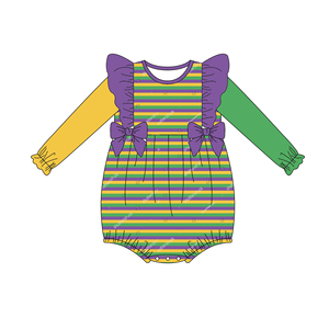 Mardi Gras March Strisce con arco <span class=keywords><strong>per</strong></span> bambine abiti da bambina con logo personalizzato e <span class=keywords><strong>nome</strong></span> di cotone vestito da bambina - Product Image 3