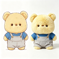Adorable Ours en Peluche Mignon et Chubby, Jouet en Peluche Doux avec Chemise Bleue et Salopette Grise, Cadeau en Peluche pour Enfants, Souvenir en Peluche