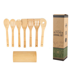 Wooden Spoons for Cooking 6 Piece Organic Bamboo Utensil Set With Holder - Product Image 4