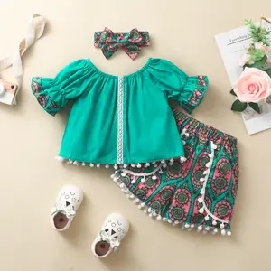 Baby girls Clothes Floral Printed short sleeve T-shirt Short 2pcs girl set Kid Outfit Lady suit Princess Child set
