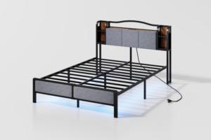 <span class=keywords><strong>Letto</strong></span> Matrimoniale in <span class=keywords><strong>Ferro</strong></span>, Struttura in Acciaio Rinforzato con Testiera e Vano Contenitore, Presa di Corrente Integrata, Facile Montaggio - Product Image 2