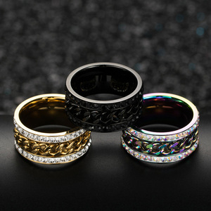 Anel Rotativo de Aço Inoxidável com Design Moderno Hip Hop de 11mm de Largura com Strass para Homens, Joia de Moda - Product Image 5