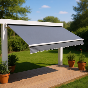 Tenda da Sole Grigia per Patio 12x8 Piedi, Manuale con Manovella, Retrattile, Protezione UV, Resistente all'Acqua, Telaio in Alluminio, Tessuto in Poliestere - Product Image 2