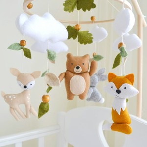 Animé petits animaux lit bébé <span class=keywords><strong>mobile</strong></span> cerf lapin et <span class=keywords><strong>renard</strong></span> ours bois avec nuage suspendu jouet pour lit de bébé à la main style boho - Product Image 2