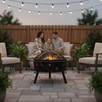 Brasero d'extérieur 2-en-1 à bois avec découpes lune et étoiles, chauffage de terrasse et barbecue portable avec écran anti-étincelles