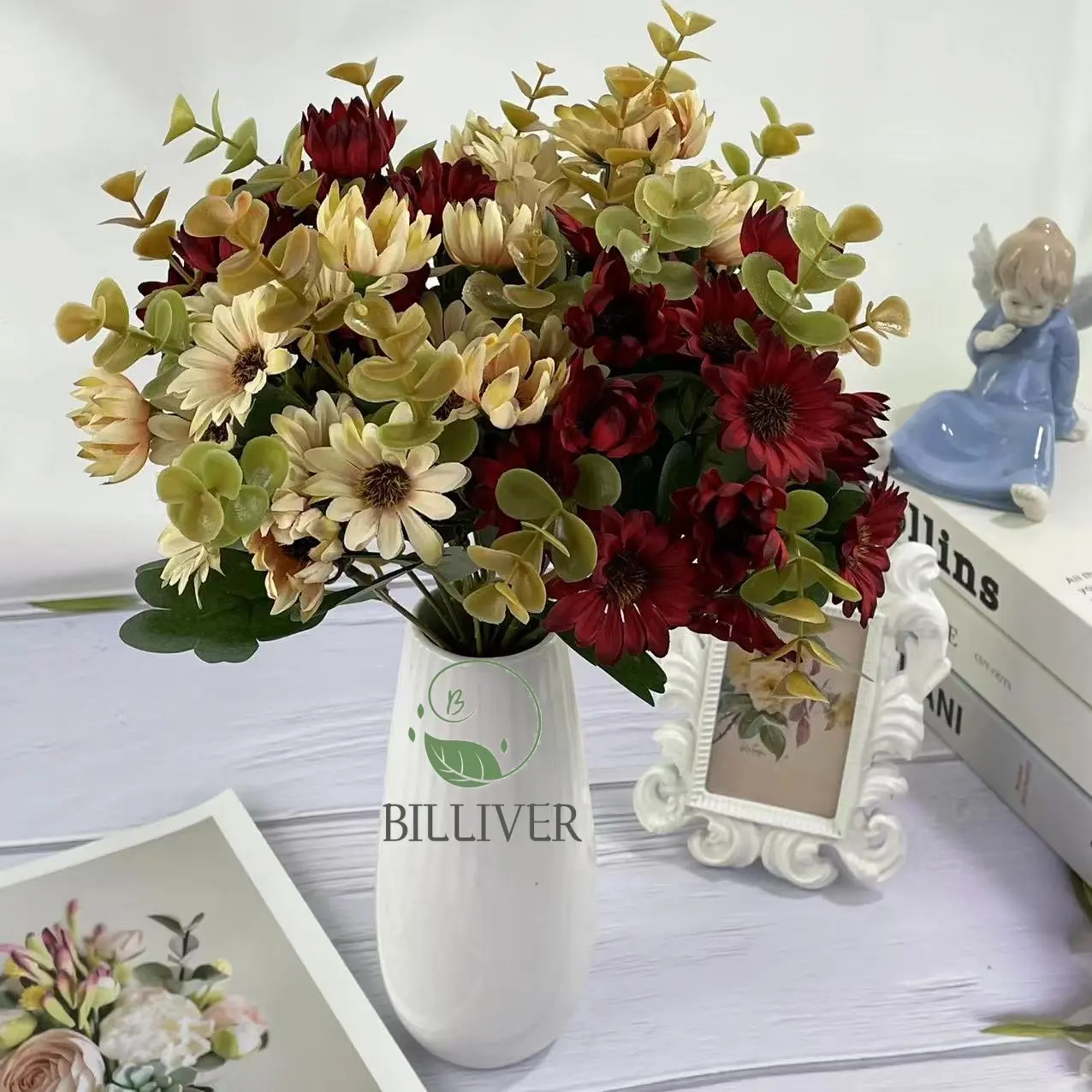 인공 웨딩 장식 꽃 가을 색 데이지 작은 꽃 웨딩 장식 사진 소품 장식 꽃