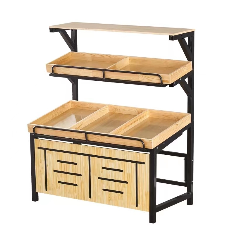 Présentoir En Bois 4 Niveaux Pour Supermarché Ou Maison - Grand Capacité Pour Fruits, Légumes, Rangement Vertical