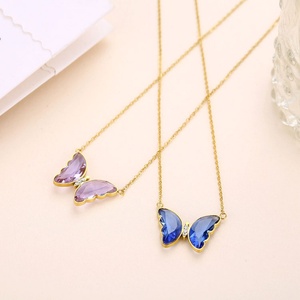 Fashion Women Jewelry Colorful Crystal butterfly <b>Choker</b> Necklace, 316L Stainless Steel 18K Gold Plated butterfly Necklace - Product Image 1