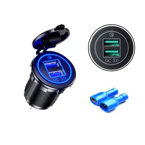 Waterproof Dual Ports USB Car Charger QC 3.0 Fast Car Charger Charging Socket For RVS, SUVs