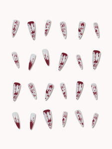 <span class=keywords><strong>Faux</strong></span> ongles longs et fins en ABS avec motif de marbre rouge pour hommes, 24 pièces - Product Image 3