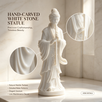 Statue de Femme Orientale Ancienne en Marbre Blanc Naturel Pur, Ornement Héritage Sculpté à la Main pour Décoration Aquatique