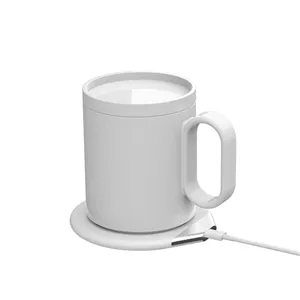 Taza de cerámica eléctrica 2 en 1 con diseño de escritorio, taza de café caliente con carga inalámbrica móvil de 350ml, taza eléctrica de cerámica con temperatura constante de 55 grados