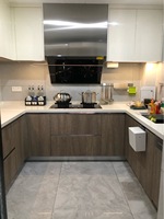 Îlot de cuisine modulaire personnalisé avec évier, en panneau mélaminé ignifuge et écologique, auto-assemblable, blanc, meuble de cuisine moderne pour la maison