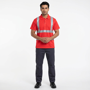 Polo de sécurité réfléchissant haute visibilité personnalisé, chemises de travail haute visibilité avec poche, t-shirts à manches courtes pour hommes - Product Image 1