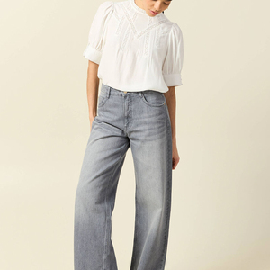 Camicette Crop Top di Design per Donne, Moda Primaverile, Bianco e Nero, <span class=keywords><strong>Tulle</strong></span> e Pizzo, Maniche a Campana, Camicette Sexy - Product Image 2