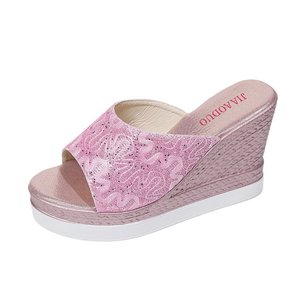 2025 été nouvelle plate-forme pantoufles <span class=keywords><strong>compensées</strong></span> pour femmes en plein air bout ouvert droite petite taille en gros femmes talon <span class=keywords><strong>chaussures</strong></span> PU matériel - Product Image 1