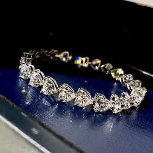 New Iced Out Cubic Zircon Heart Tennis Bracelet Silver color Hearts Charm chain Bracelet Hip Hop Jewelry for women