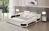 Lit moderne haut de gamme en cuir avec rangement, tailles Queen et King Size