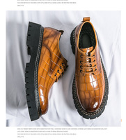 Chaussures pour hommes en cuir PU à bout large, à semelle épaisse, à carreaux, style affaires, pour gentleman, pour boîte de nuit, mode décontractée, à lacets