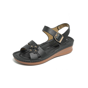 Sandalias de cuña florales para mujer, con punta redonda suave, tacones de plataforma informales de verano - Product Image 1