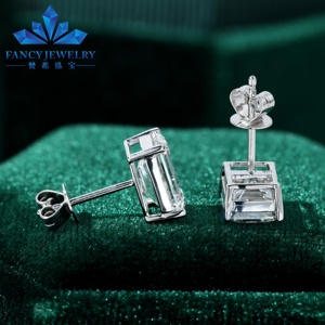Boucles d'oreilles en diamant IGI HTHP CVD 1ct 2ct 4ct, véritable or massif 10K 14K 18K, ensemble de boucles d'oreilles, taille émeraude, diamant de laboratoire IGI - Product Image 2