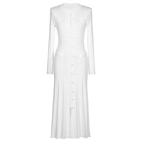 Nouvelle Arrivée 2026 – Robe Longue Moulante Texturée et Élégante à Col Rond, Boutons sur le Devant, Manches Longues en Maille Creuse, Coupe Ajustée avec Poches Décoratives