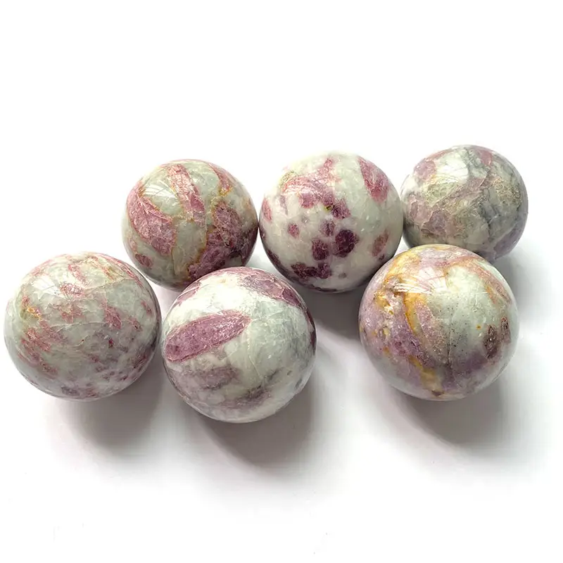 Crystal Ball Sphere Polished Pink Plum Blossom Tourmaline Rock Wholesale Natural Gemstone For Decoration