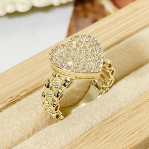 Cincin berbentuk hati modis untuk wanita, dapat diatur ukurannya, berlapis emas, bertabur zircon, model Nugget Iced Out - Product Image 3