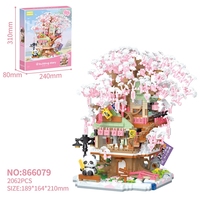 866079 866080 Set Blok Bangunan Rumah Pohon Bunga Sakura Plastik ABS Model Edukatif Mainan Hadiah untuk Anak-Anak