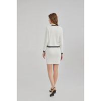 Ensemble 2 Pièces Haute Couture: Blazer en Tweed Tricoté, Cardigan Col Rond Boutonné et Mini-Jupe Taille Basse Moulante à Double Poche