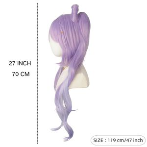<span class=keywords><strong>Parrucca</strong></span> Cosplay Mengtong nuovo arrivo da Genshin impatto Keqing <span class=keywords><strong>parrucca</strong></span> per donna viola misto grigio chiaro lunghi capelli sintetici lisci - Product Image 6