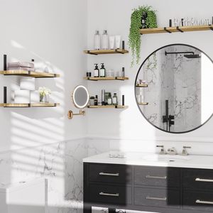 Custom Exquisite Rectangle Floating Wall Mounted Solid Wood Stainless Steel Single Tier Flexible Design <b>Storage</b> Rack <b>for</b> Home - Product Image 6