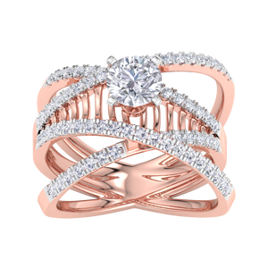 Bague esthétique plaquée or rose en forme de X croisé, sertie de pierres rondes, pour anniversaire ou mariage, bijou multi-rangs pavé pour femme - Product Image 1