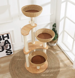 Mobili moderni di lusso grande albero del gatto torre in Rattan tessuto in legno sisal Pet rampicante Scratcher Post condominio di gatti alberi casa - Product Image 3