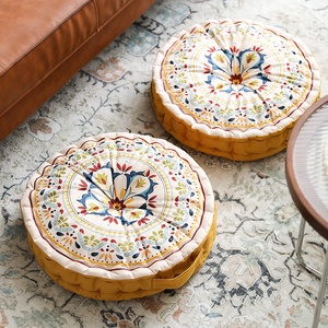 Pouf rond plissé fait main lavable style ferme, coussin de sol, tapis de yoga et de méditation, ottoman pour salon et extérieur, vente en gros - Product Image 1