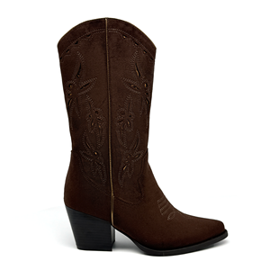 รองเท้าบูทคาวบอยสไตล์วินเทจปักลายหนังกลับสำหรับผู้หญิง ทรงวี ปลายแหลม ส้นหนาเรียว - Product Image 4