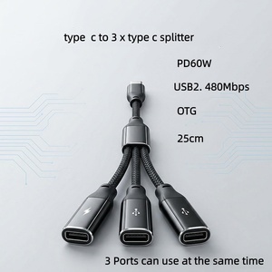 合金铝壳尼龙编织三合一 Type c 分线器 PD60W 快速充电 + OTG Type c 集线器 适用于平板电脑、电脑、手机 - Product Image 3