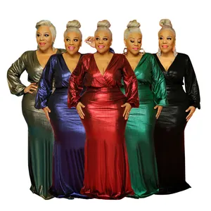 5XL Donne Grasse Allentato Con Scollo A V Casual Vestito Lungo Sexy Delle Donne Abbigliamento Più Il Vestito Da Formato - Product Image 1