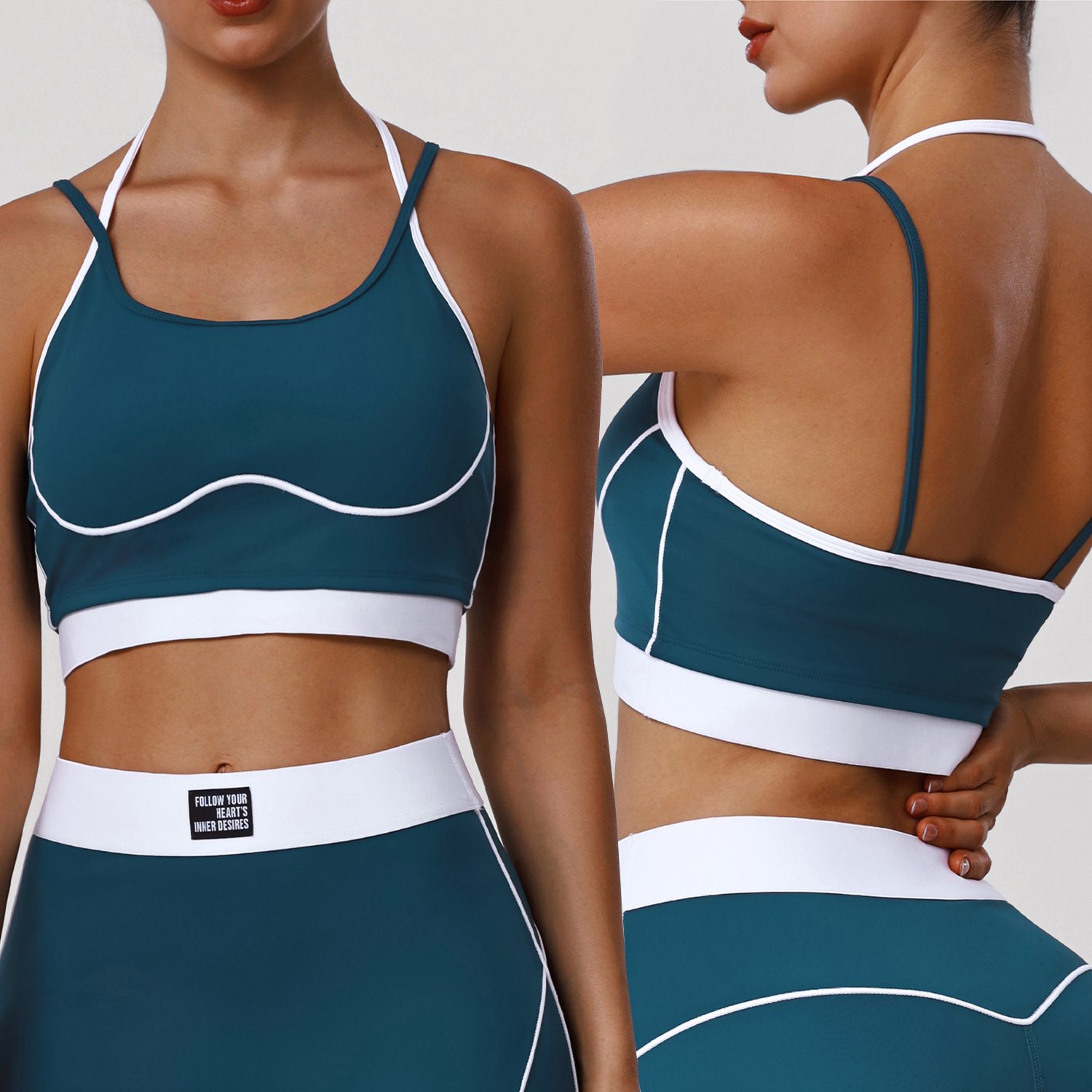 Fashion Color-Blocked High Support Four-Way Stretch Sports Bra Quick-Dry Shock-Absorbing Outdoor Running Breathable Front