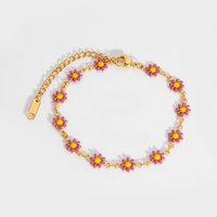 Bracelet marguerite en acier inoxydable 316L plaqué or PVD 18K, émail rose, blanc, turquoise, arc-en-ciel, bijoux pour femmes, vente en gros, personnalisé, OEM