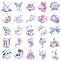 50 autocollants transparents en PET imperméables sur le thème des princesses, style mignon, pour carnets de notes DIY et boîtes de rangement, impression offset violette