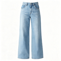 Jeans Baggy de Cintura Alta para Mujer, 100% Algodón, Cintura Ajustable, Pantalones de Mezclilla, Venta al Por Mayor de Fábrica