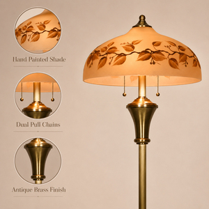Hand Painted Glass Shade Floor Lamp Vintage Brass <b>Standing</b> Lamp E27 Dual Pull Chain Home Hotel Decor - Product Image 5