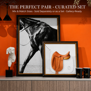 Set de 2 Cuadros Decorativos Ecuestres Modernos Abstractos Impresos en Lienzo con <span class=keywords><strong>Diseño</strong></span> de Silla de Montar, Marco Marrón Oscuro y Bisel Dorado para Entrada - Product Image 4
