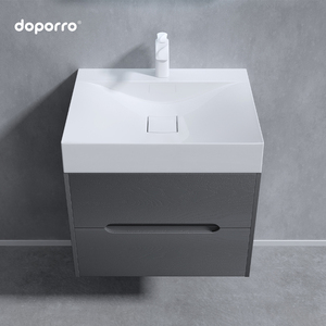 Deutscher <span class=keywords><strong>Doporro</strong></span> Nordic Design Kunststein-Integriertes Waschbecken LED-Spiegel Kupfer-Abfluss Badmöbel-Set Wandmontiert - Product Image 1
